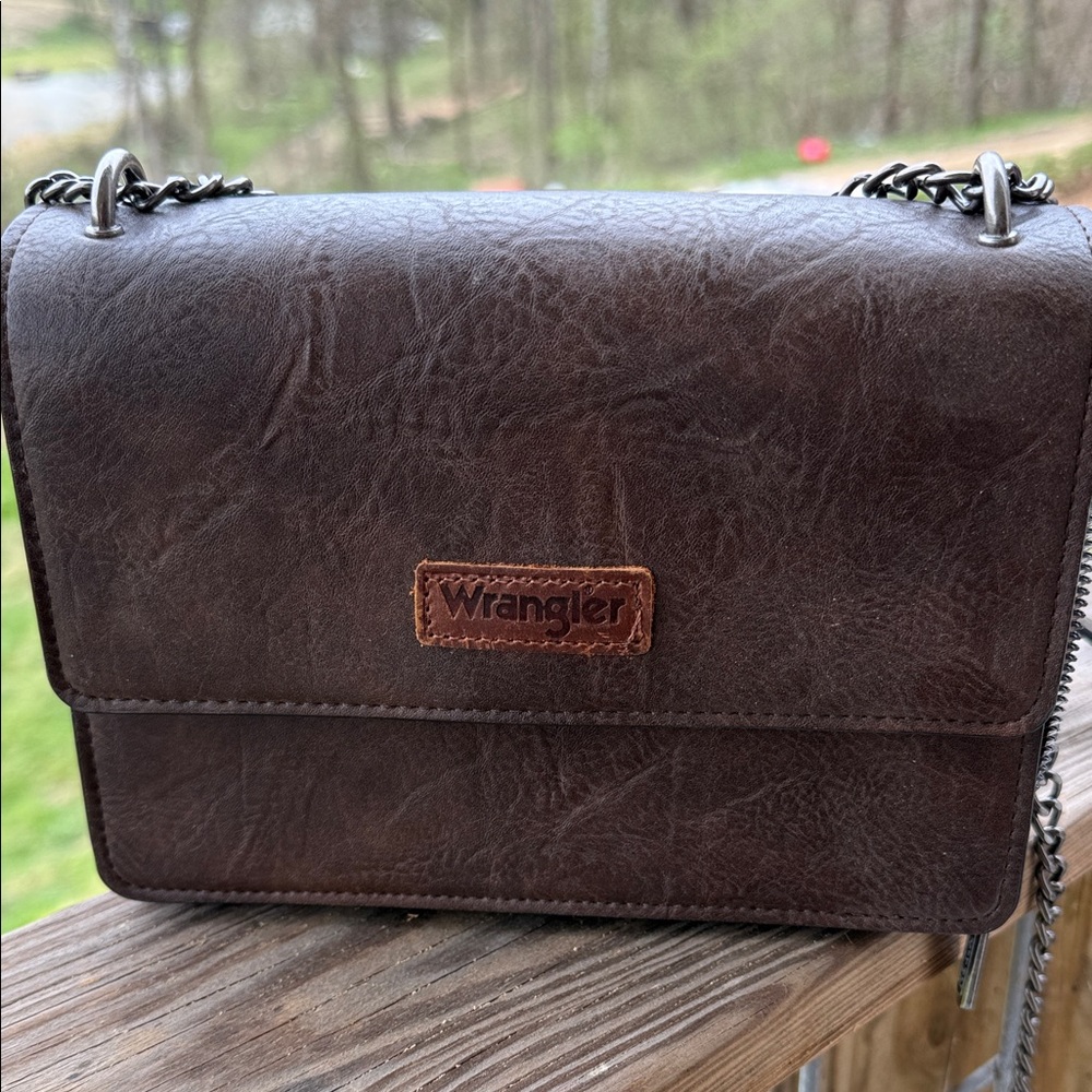 Wrangler Chocolate Brown Leather Shoulder Bag with Chain Strap
